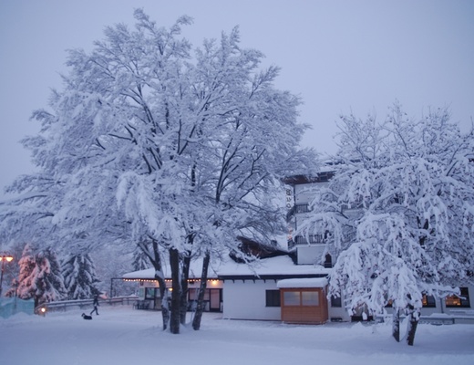 L'Hotel Bucaneve visto dalla pista Canalone